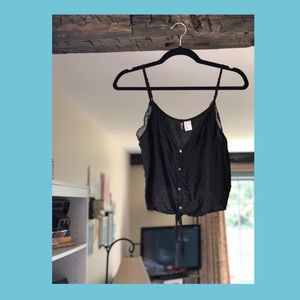 black lacy tank top with front tie
